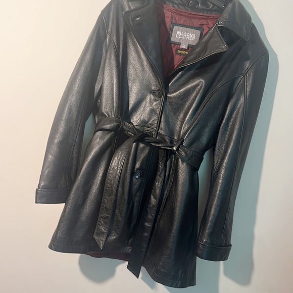 VINTAGE Wilson’s Leather Black Button tie coat jacket women size Large - Picture 4 of 7